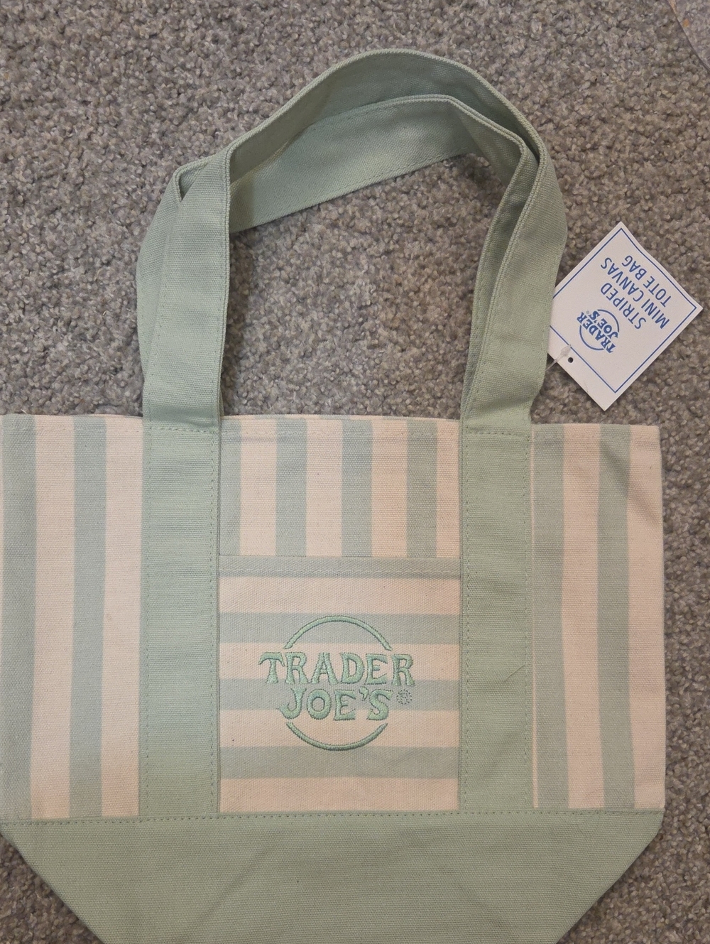Trader Joe's Mini Green Striped Canvas Tote Bag NWT